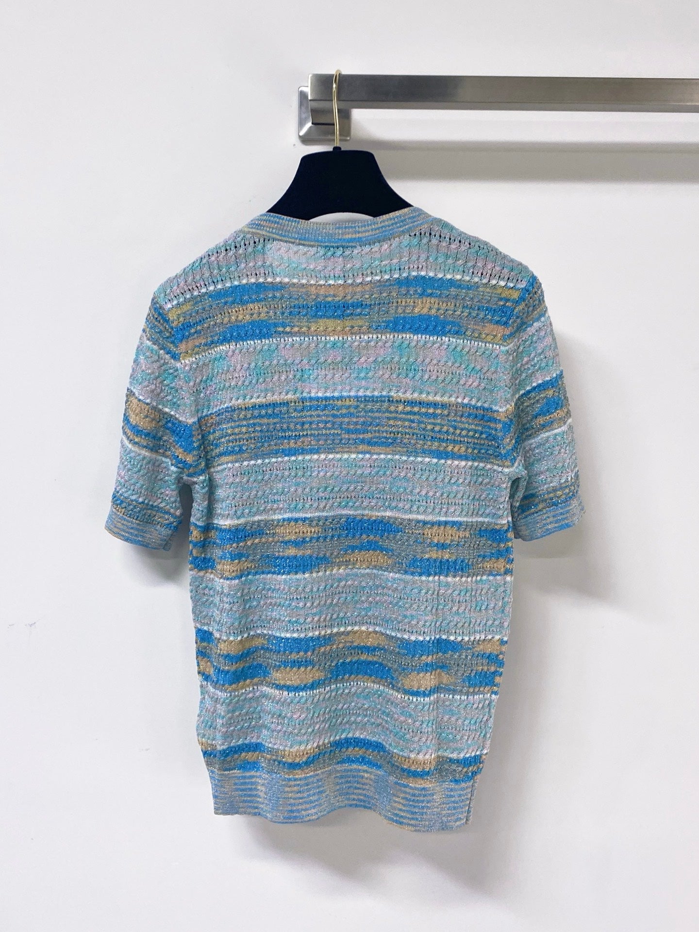 Chanel 2026 Striped Knit Short-Sleeve Sweater Wool 435128