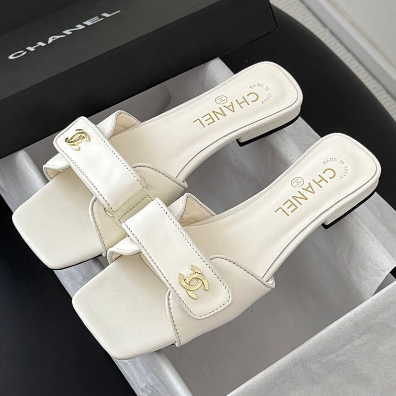 Chanel 2026 Buckle Slippers Leather Cowhide 829744