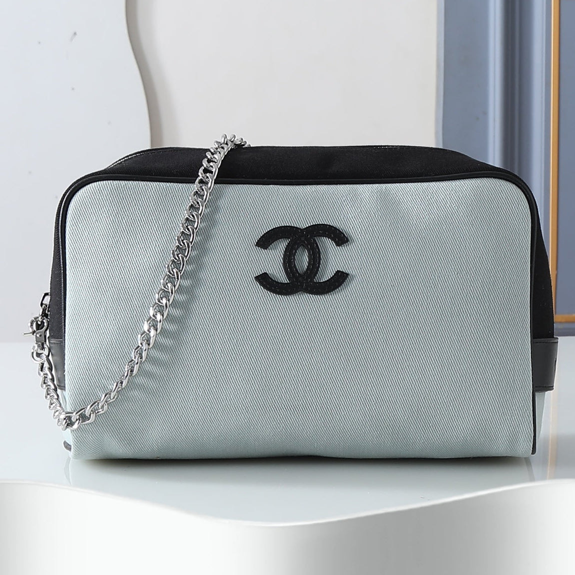 Chanel 2026 Large Zippered Pouch 29cm Canvas Leather