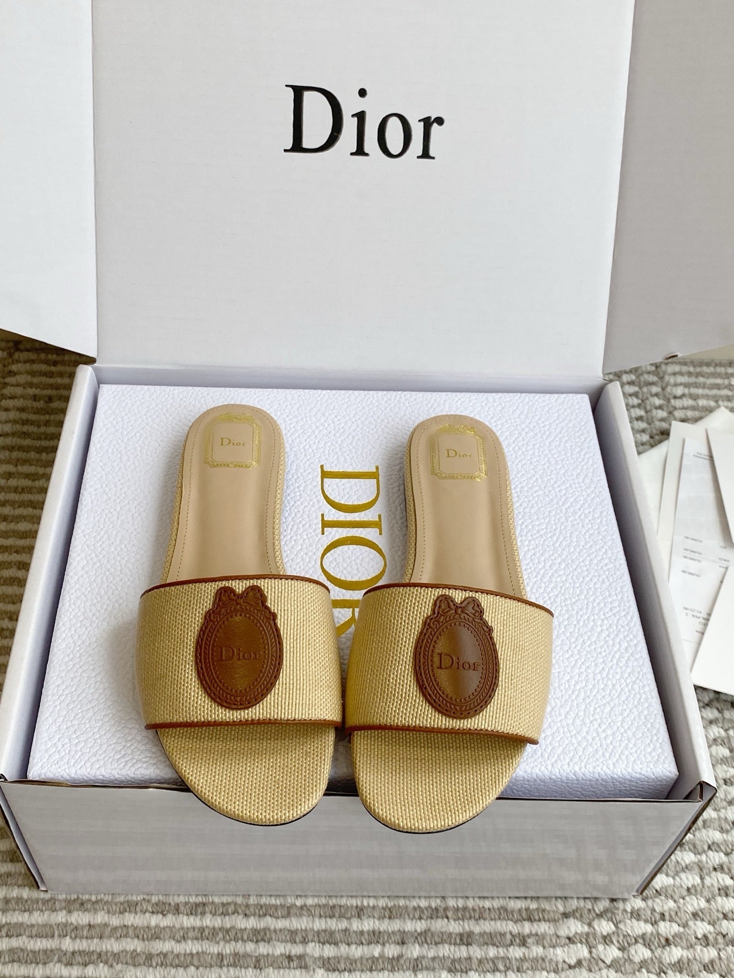 Dior 2026 Medaillon Logo Sandal Raffia Leather 909614