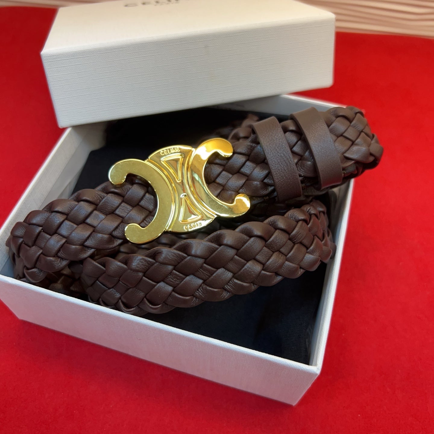 Celine 2026 Arc de Triomphe Belt 3.0cm Braided Leather