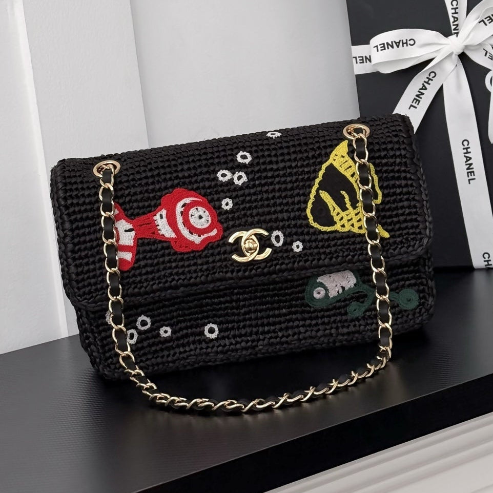 Chanel 2026  Small Cruise Flap Bag 26cm Black Braided Raffia