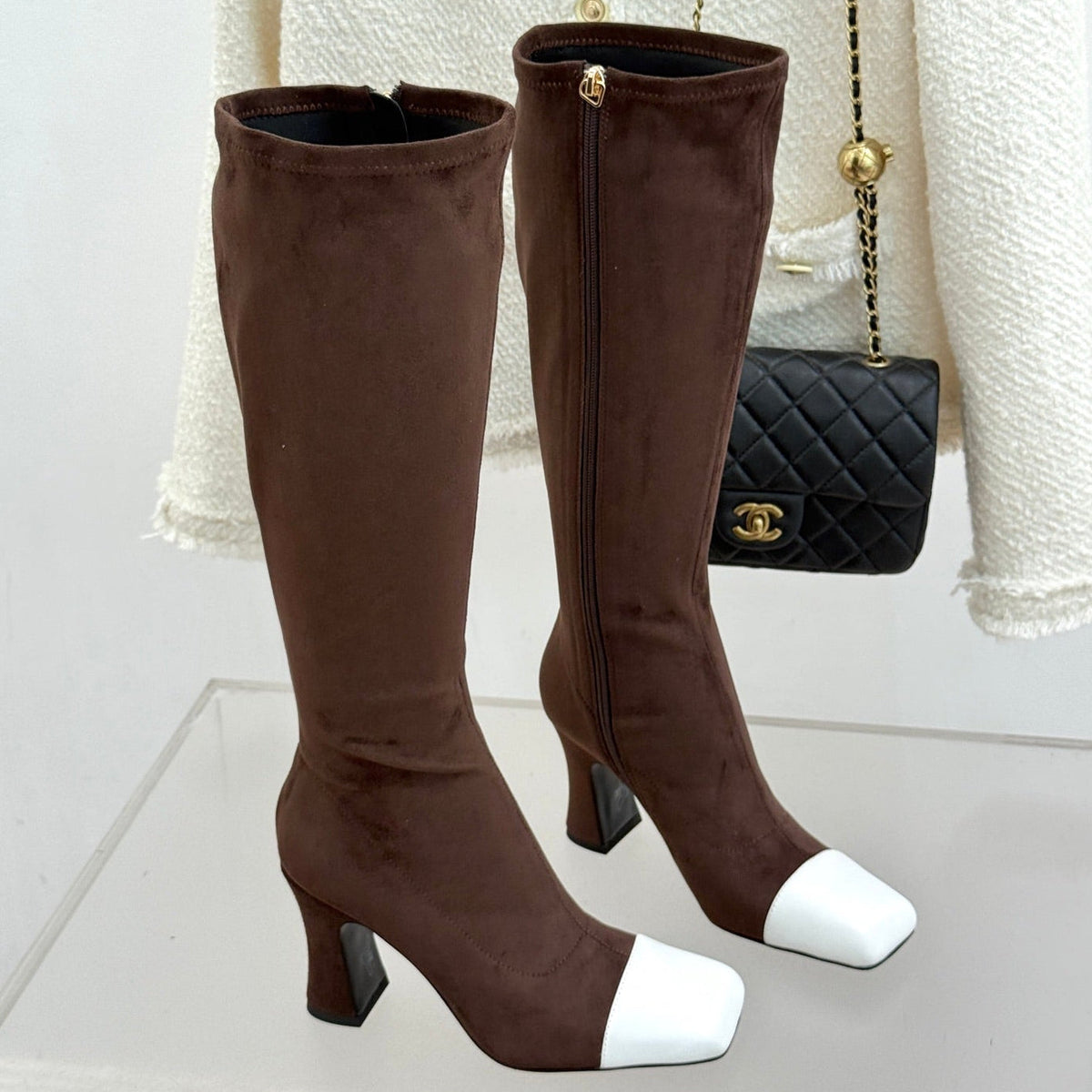 Chanel 2026 Two-Tone Boots 85mm Suede Leather 188517