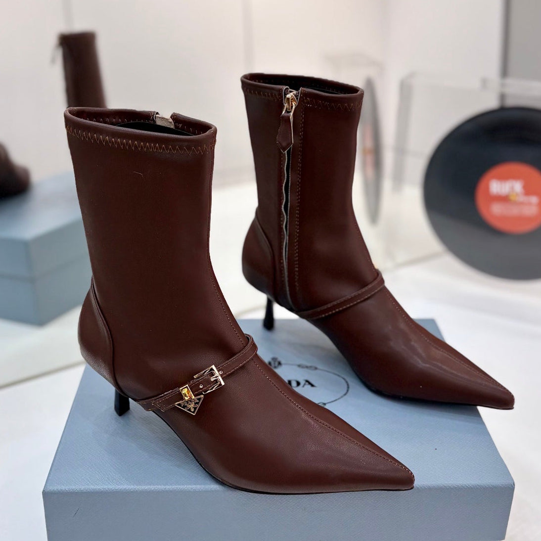 Prada 2026 Pointed Toe Boots 55mm Sheepskin 166180
