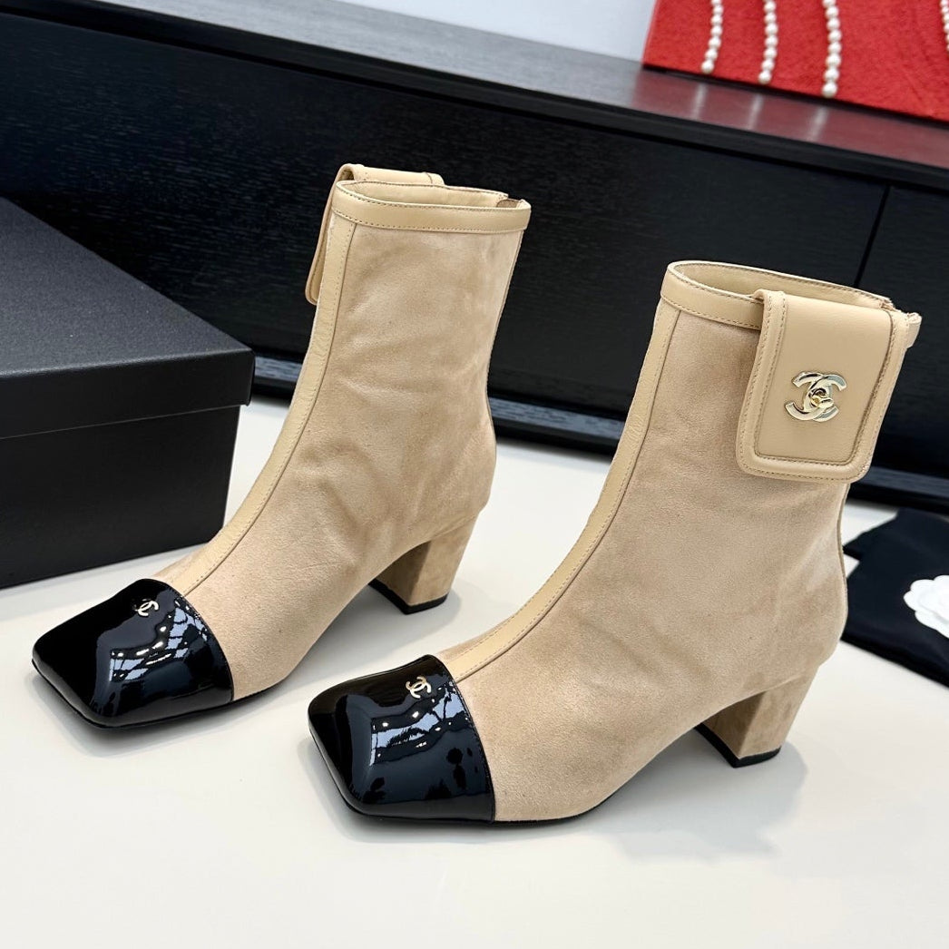Chanel 2026 Square-Toe Ankle Boots Suede Leather 188838