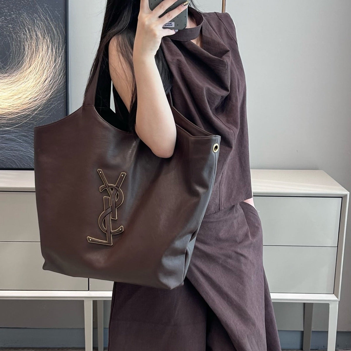 YSL 2026 Icare Maxi Tote Bag 55cm Smooth Leather