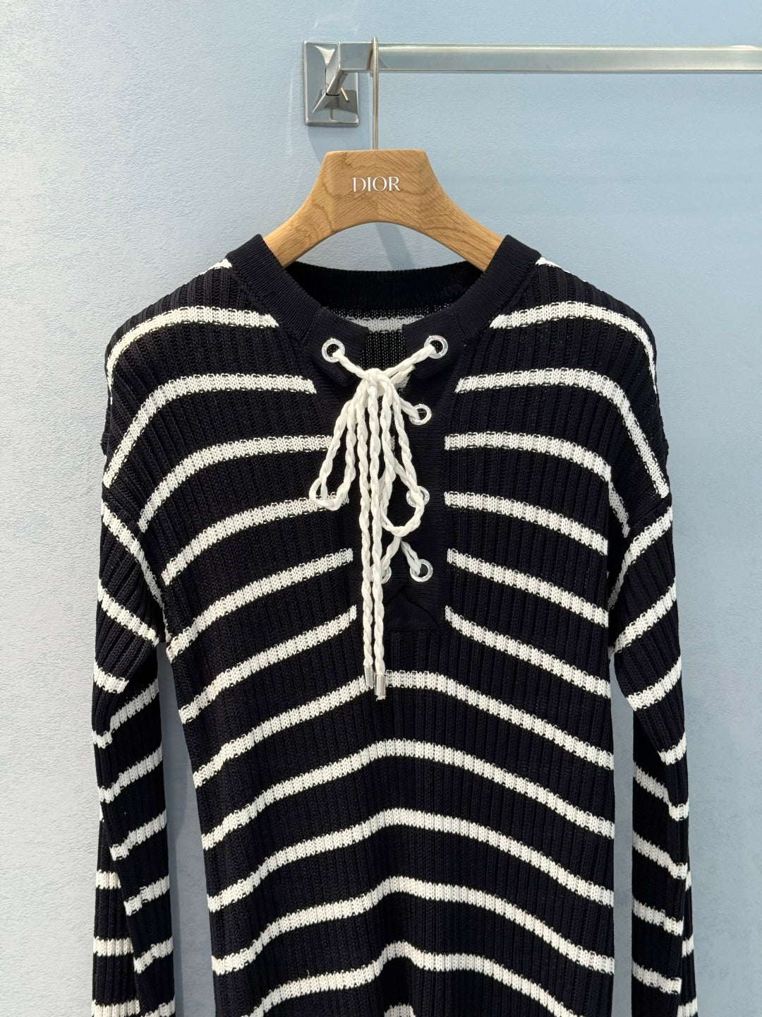 CD 25 Striped Knitted Long-sleeved Dress Black Cotton