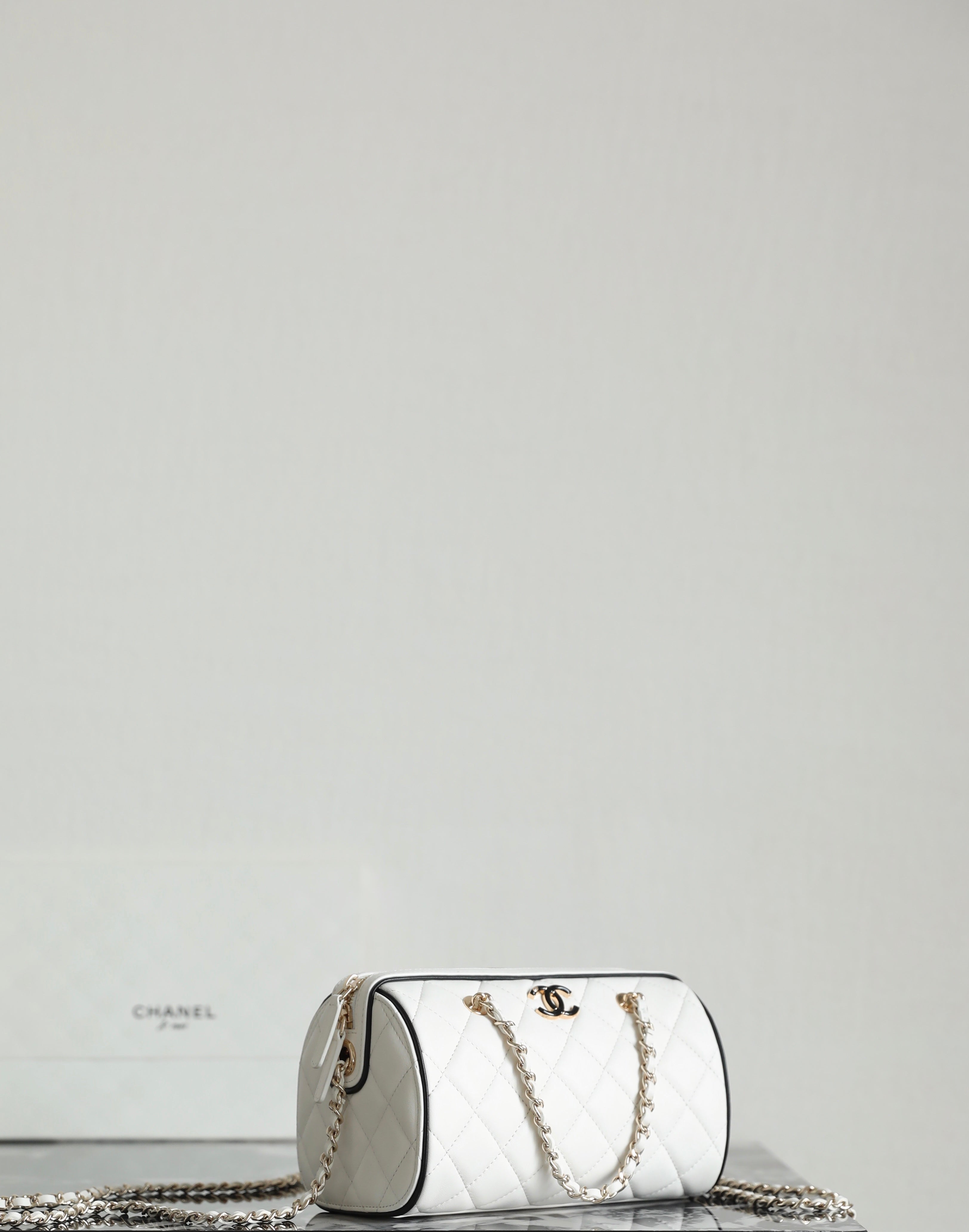 Chanel 2025 Bowling Bag White Lambskin 343004