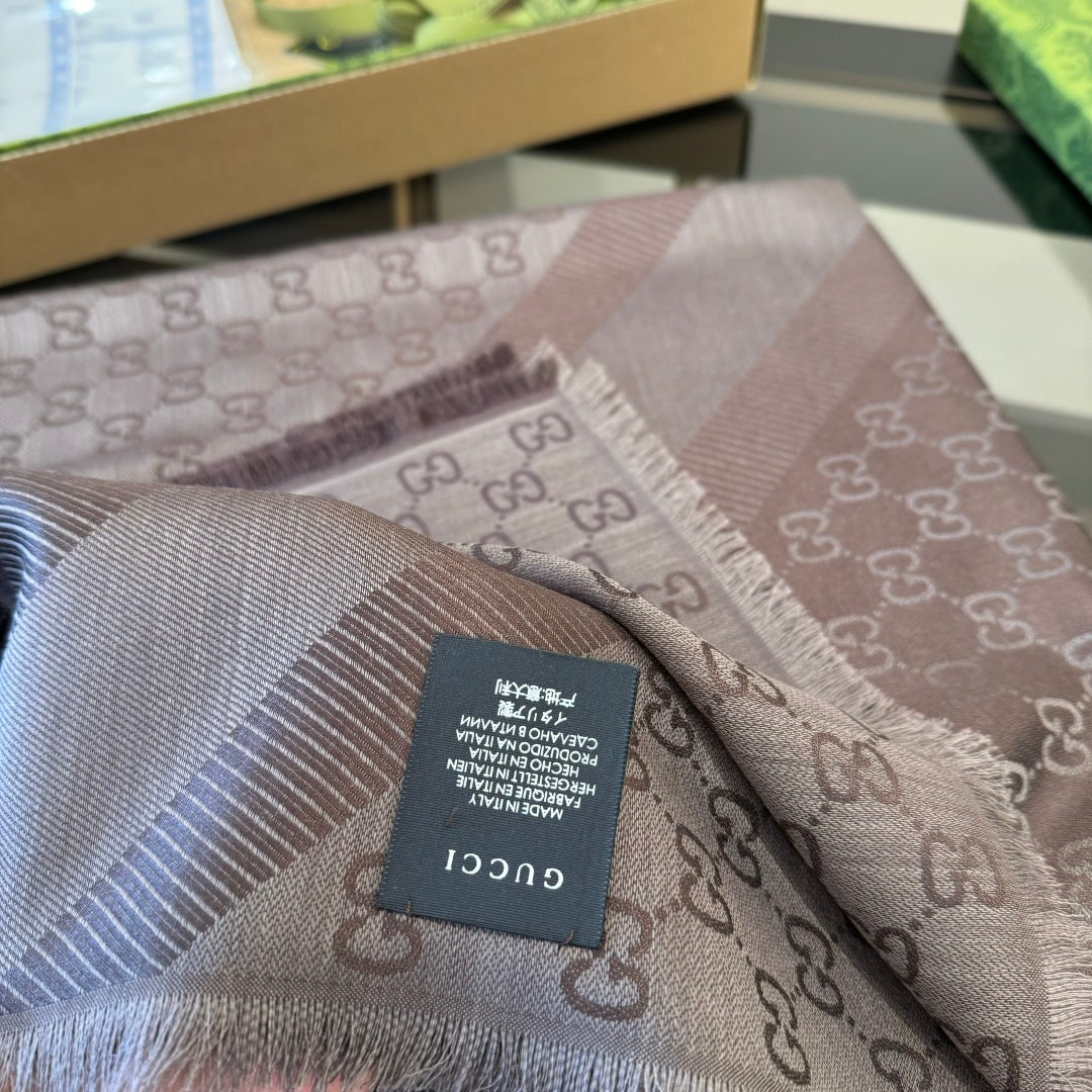 GG Scarf 140CM Taupe Twill Silk 293461