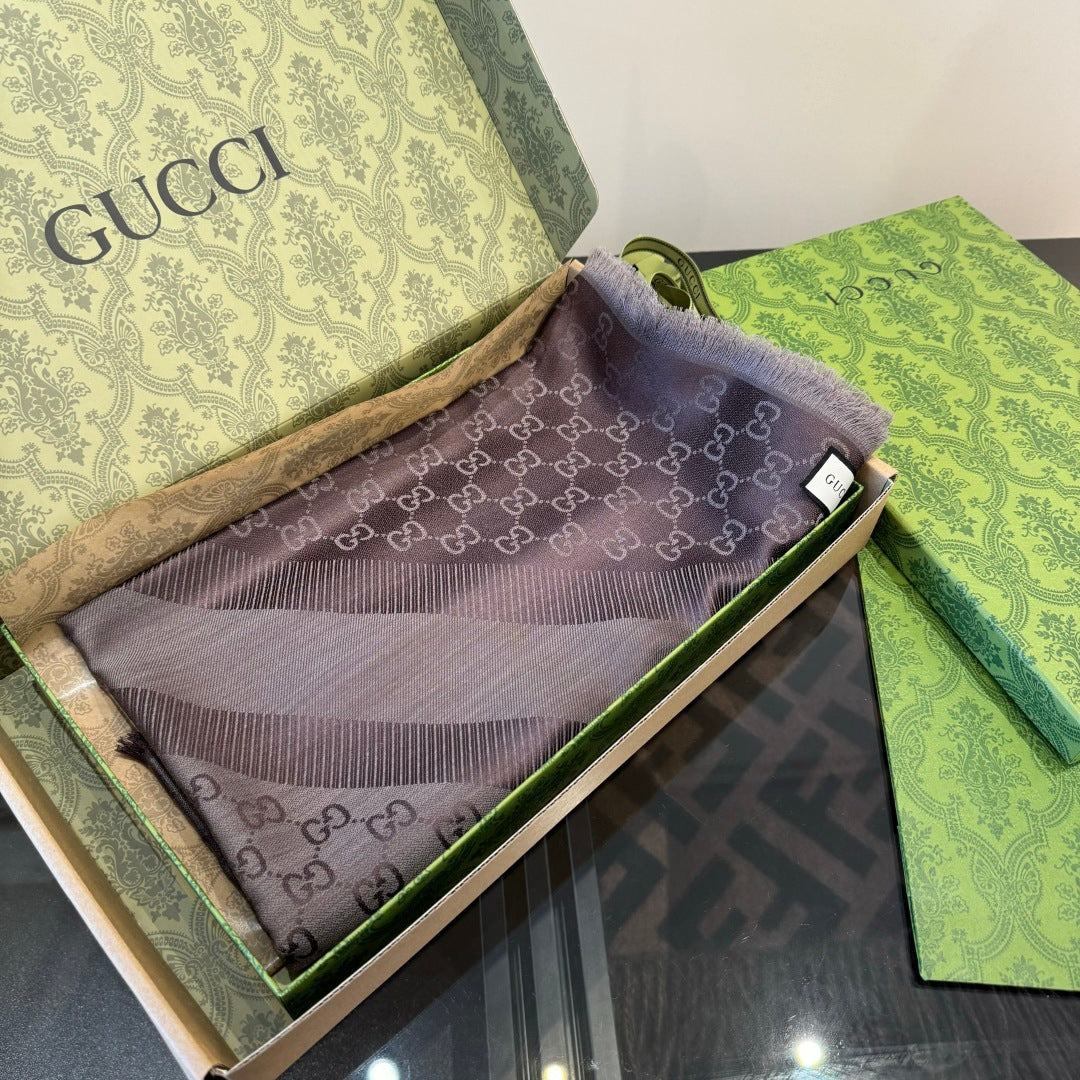 GG Scarf 140CM Taupe Twill Silk 293461