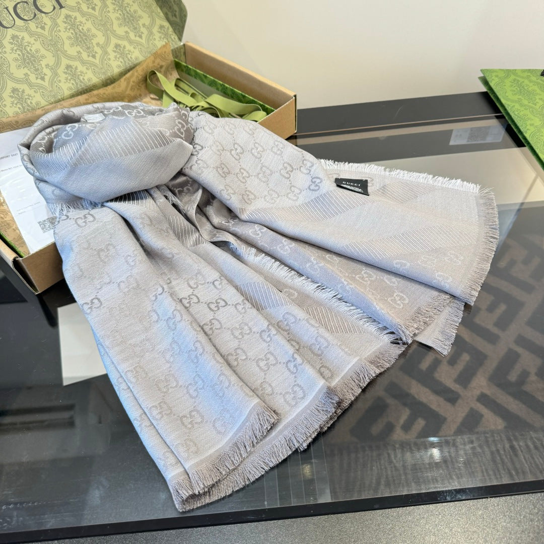 GG Scarf 140CM Gray Twill Silk 293463