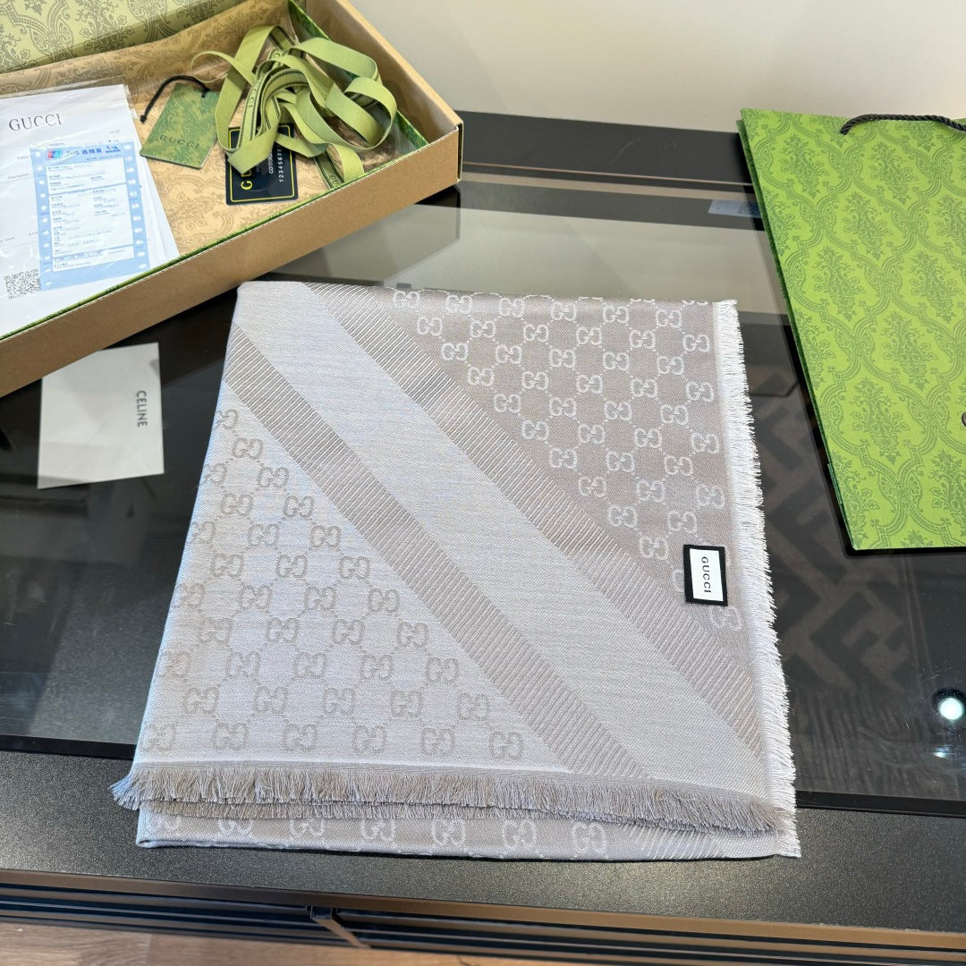 GG Scarf 140CM Gray Twill Silk 293463