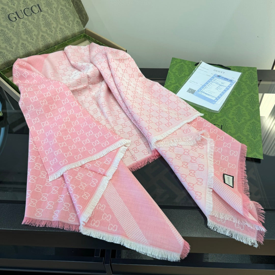 GG Scarf 140CM Light Pink Twill Silk 293465