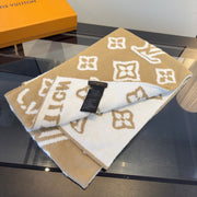 LV 25 Scarf 186cm Beige White Wool 293489