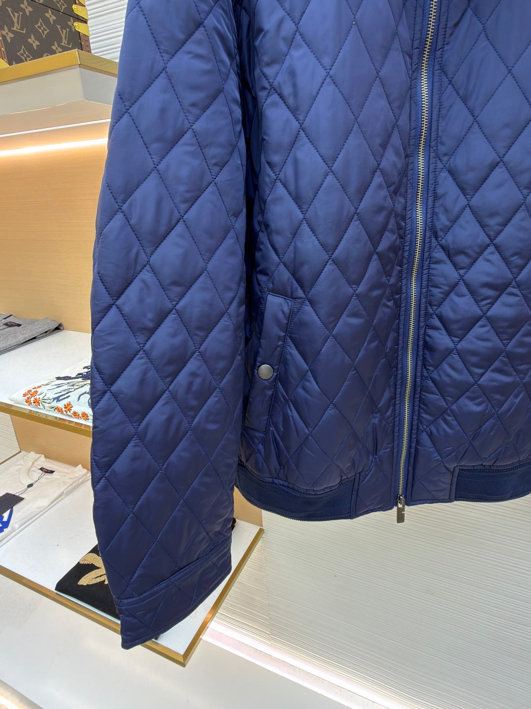 Burberry 25 Quilted Down Jacket Blue Nylon Fabric