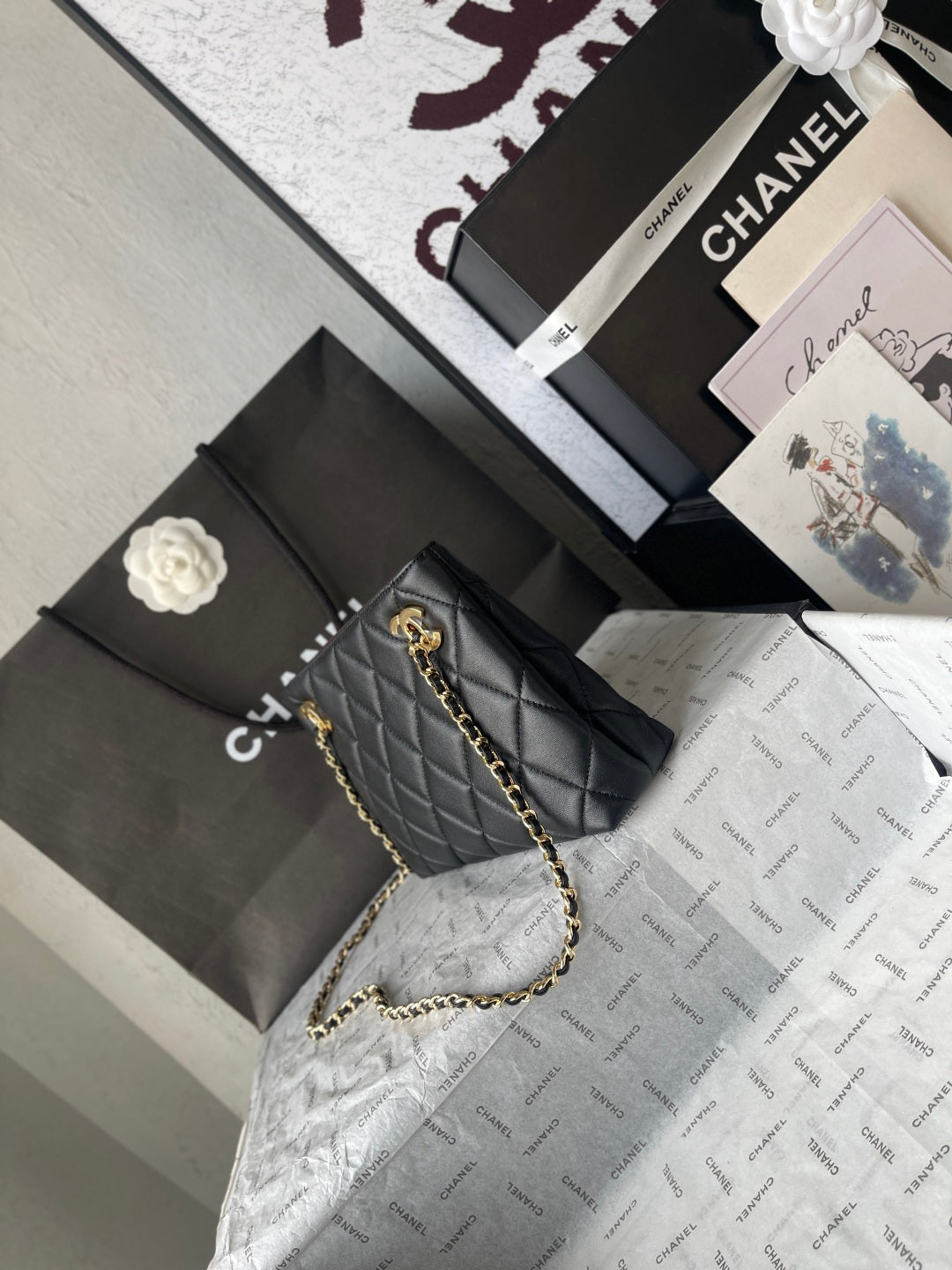 Chanel 2026 Small Shopping Tote Bag Black 24.5cm Black Lambskin 348256