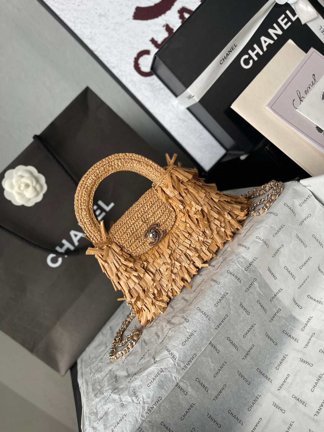 Chanel 2026 Bag 19cm Light Brown Raffia 140935