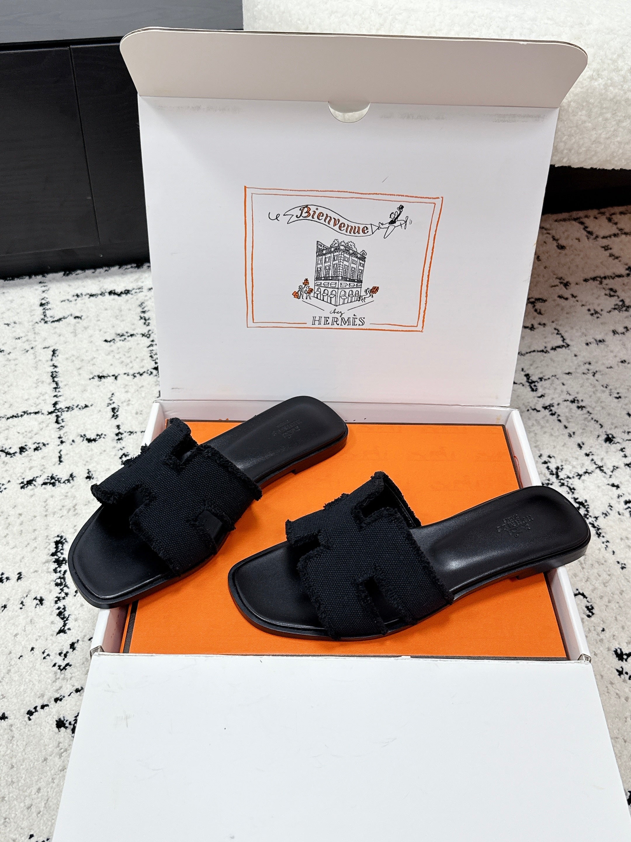 HM 26ss Oran Sandals Black Denim Cowhide 617212