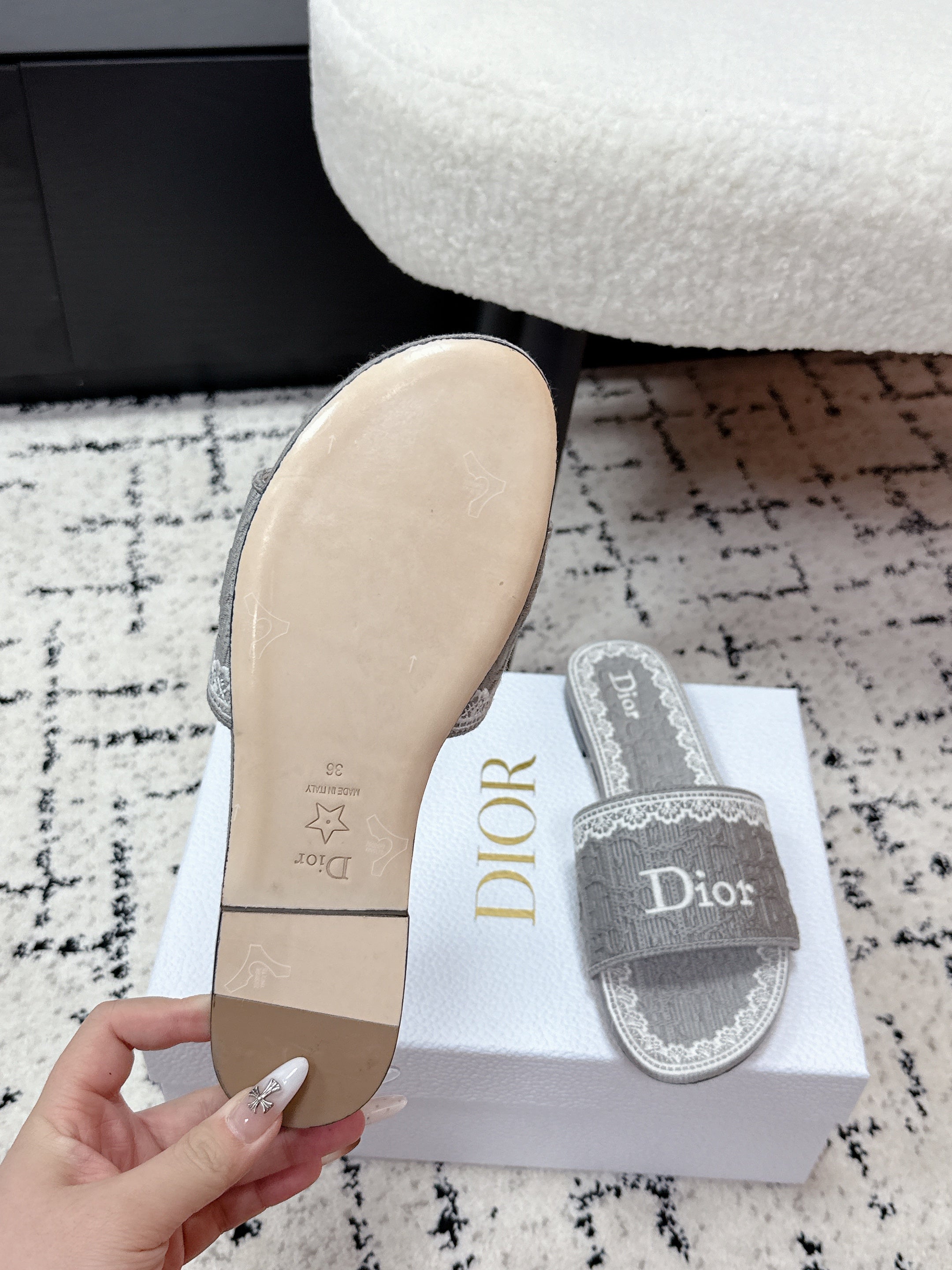 CD 26 Embroidered Slippers Gray Canvas 617080