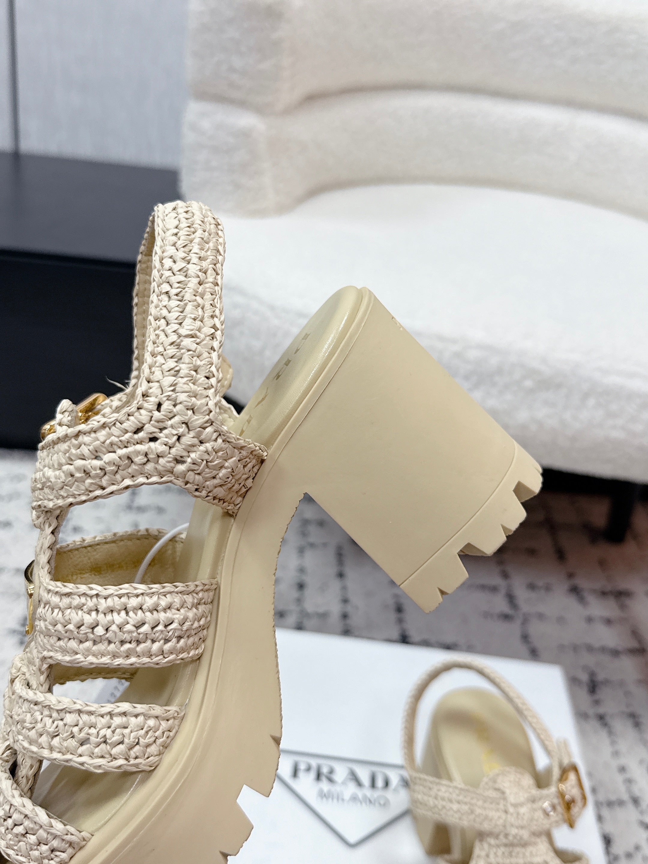 Prada 2026 Monolith Crochet Cage Sandals 90mm Sheepskin 769824