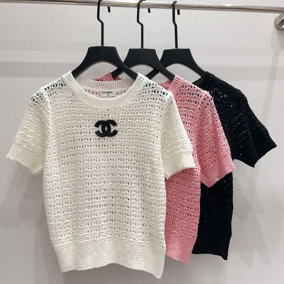 Chanel 2026 Knitted T-shirt Black Pink White Wool 355300