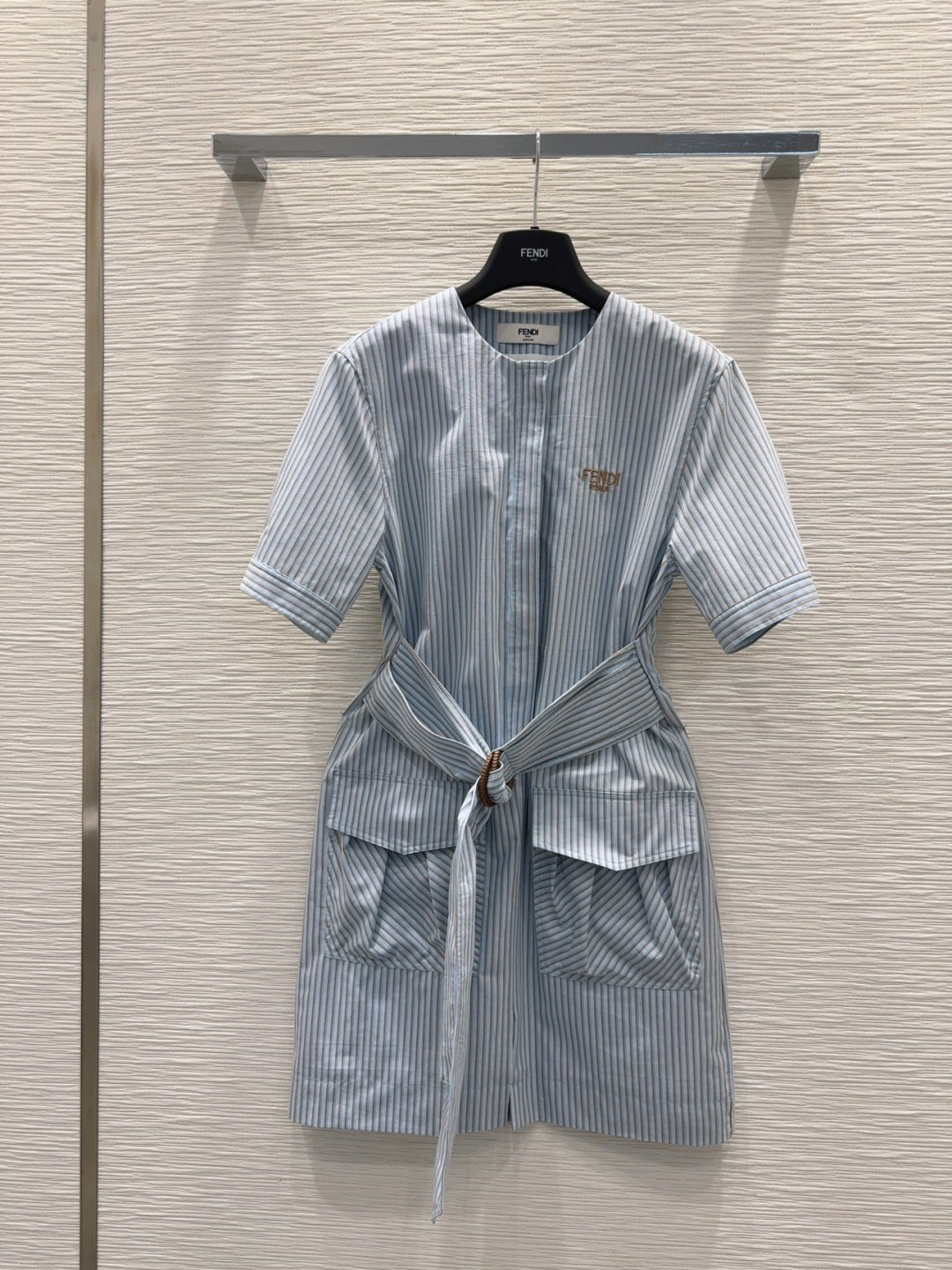Fendi 25 Striped Dress Blue Cotton