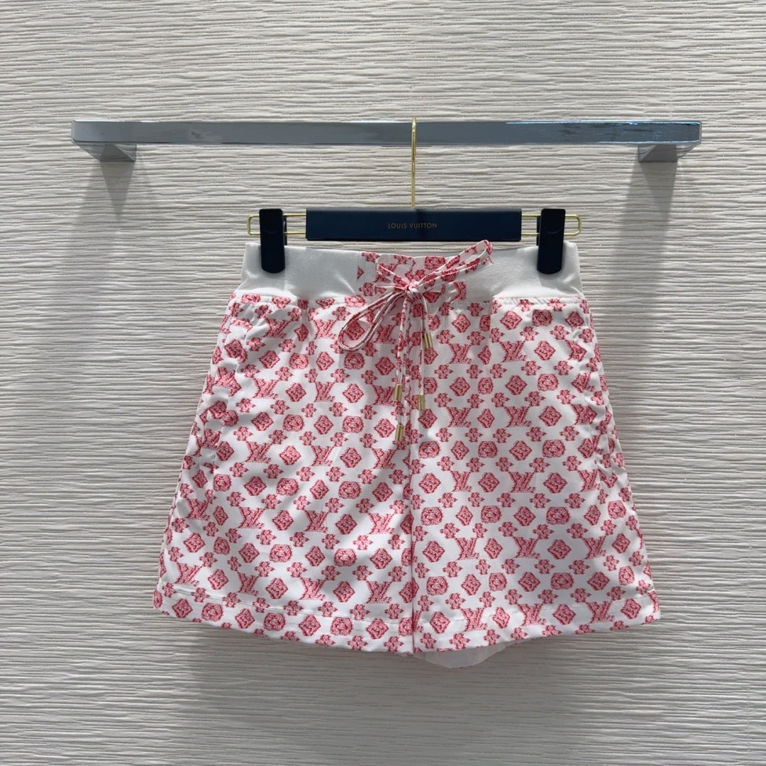 LV 25 Classic Flower Shorts Pink White Poliester