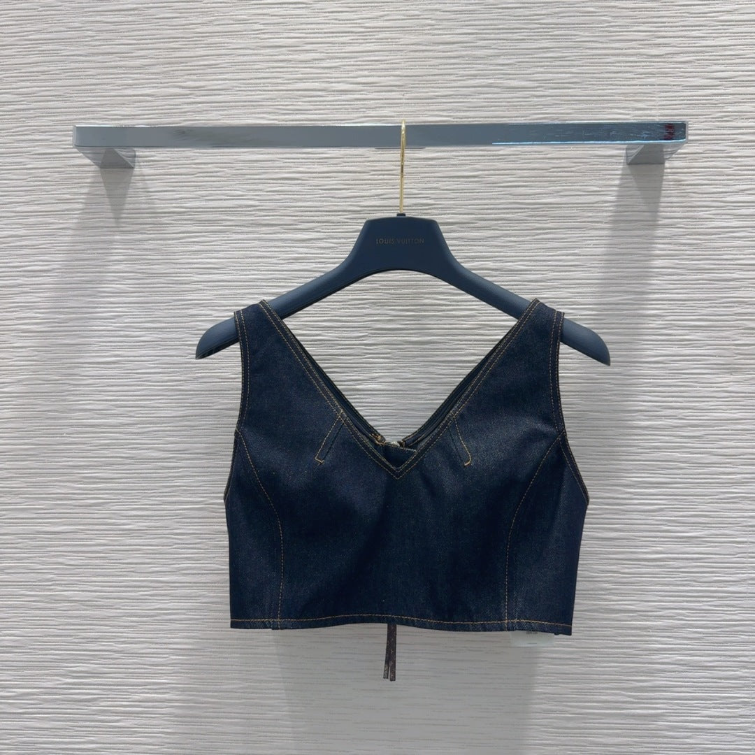 LV 25 Denim Back Zipper Shirt Blue Cotton