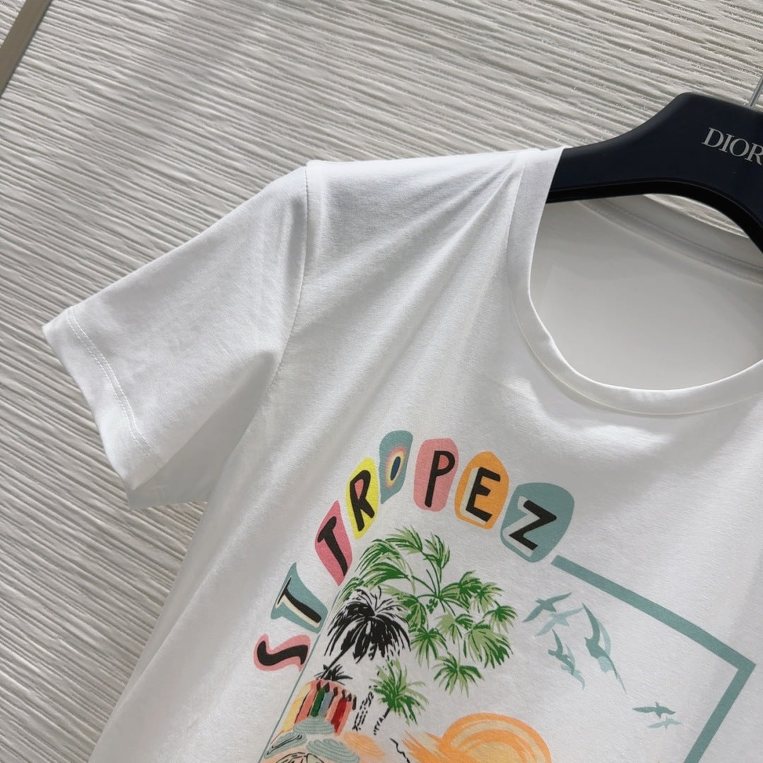 CD 25 T-shirt White with Colorful tencel wool nylon