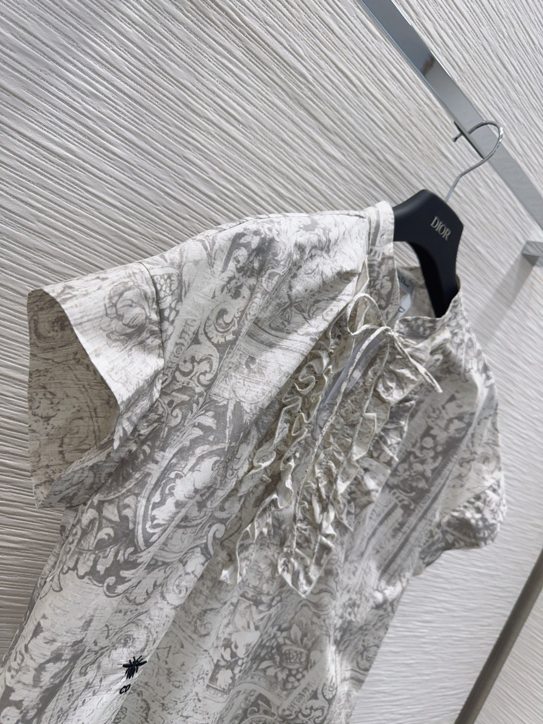 Dior 2026 Toile de Jouy Pattern Shirt With Lace Trim Grey Cotton 449989