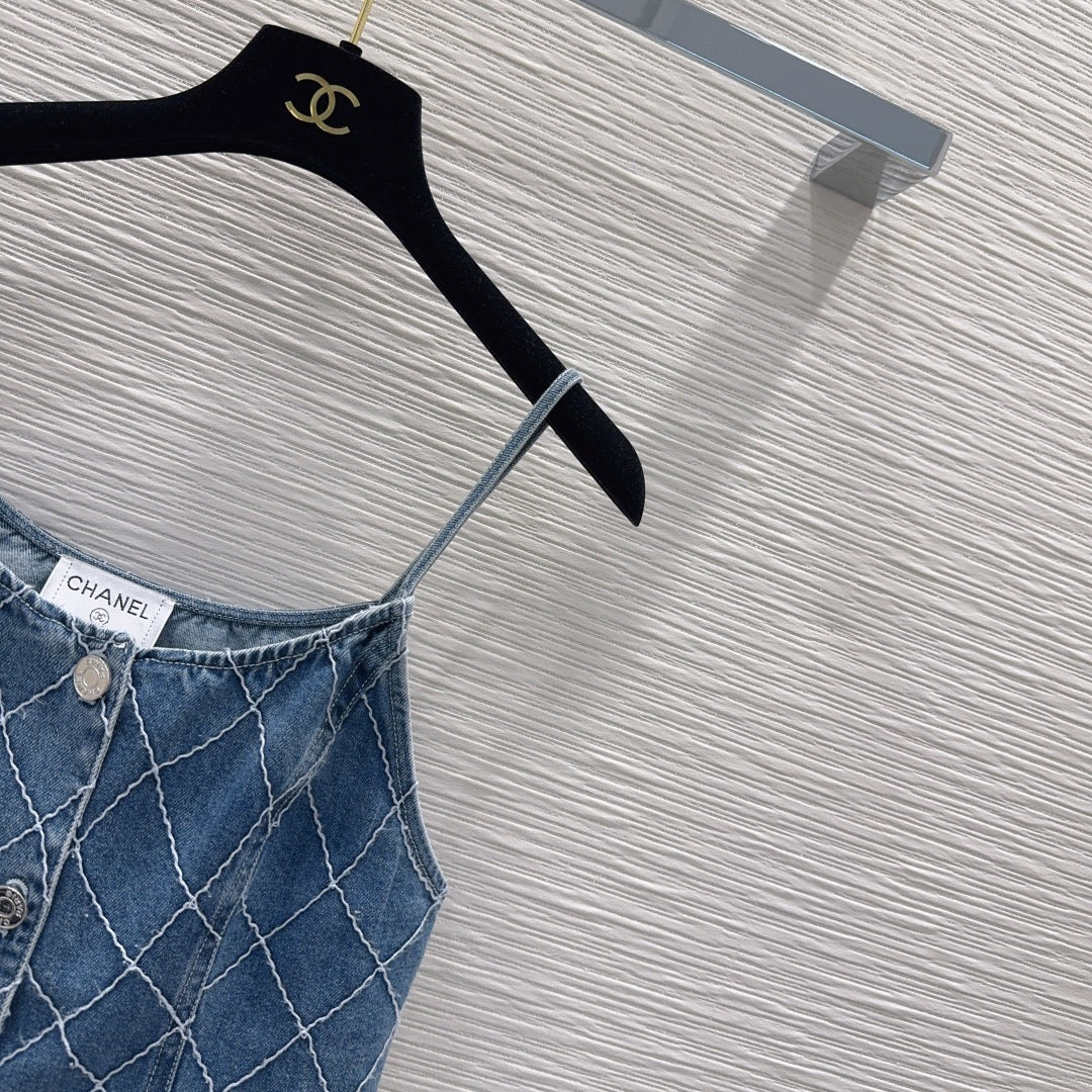 Chanel 2026 Denim Crop Top Blue and White Cotton 731802