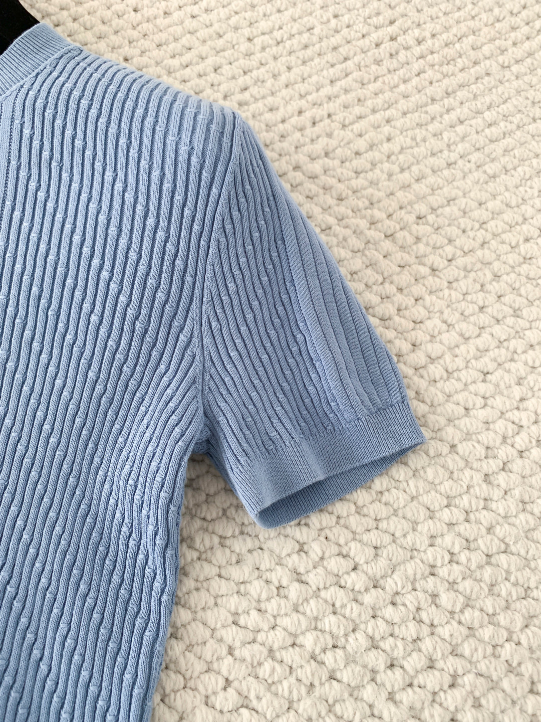 Chanel 2026 Logo Knit Short-Sleeve T-Shirt Blue Cotton 356628