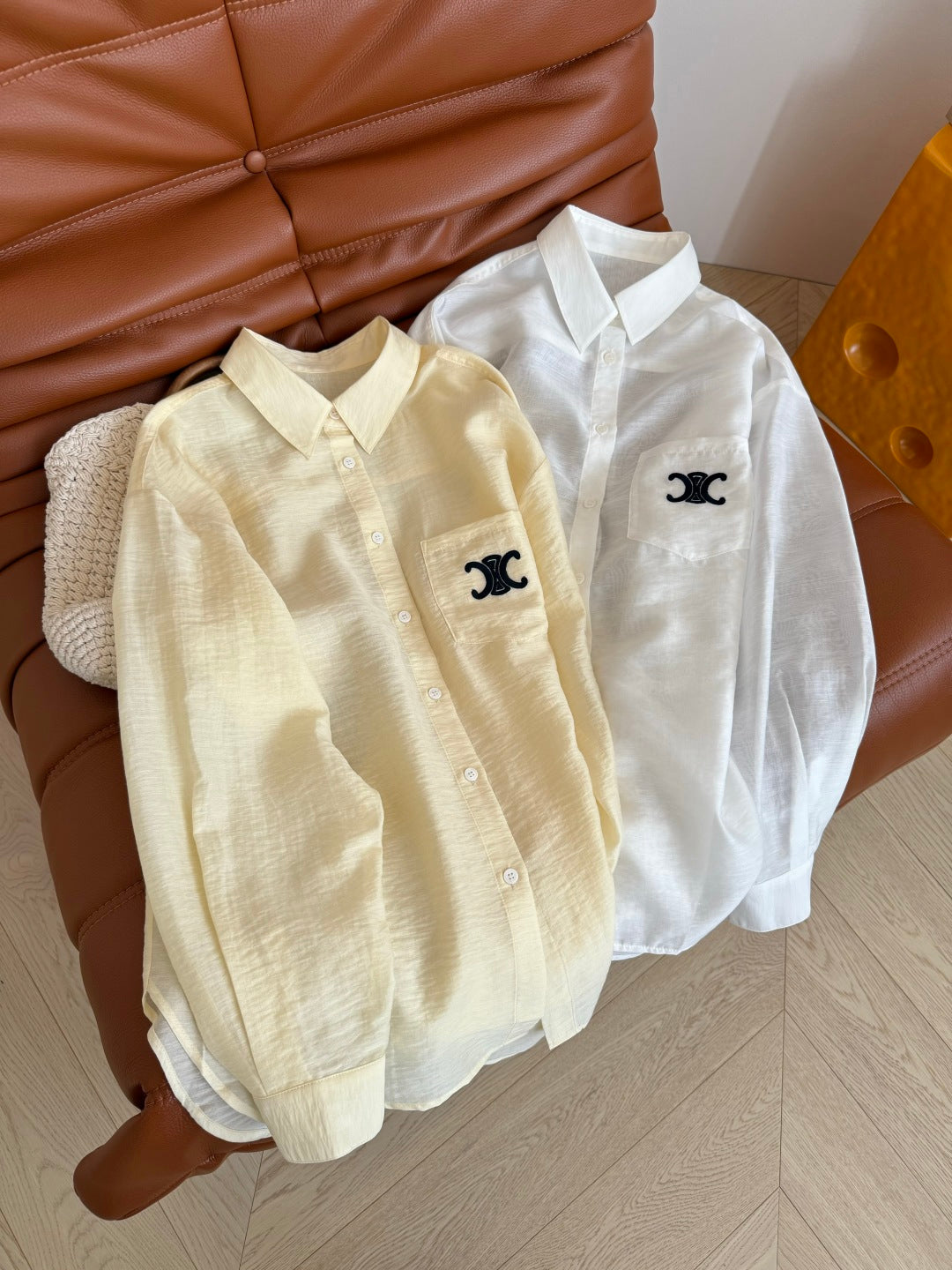 Celine 25 Logo Shirt Yellow and White Cotton