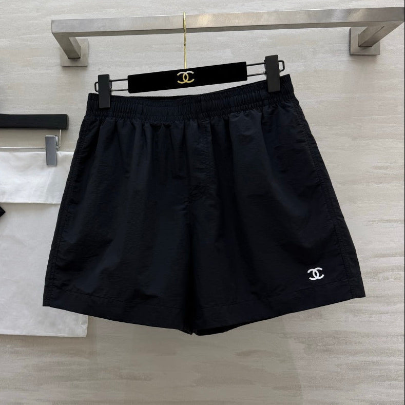 Chanel 2026 Double C Embroidered Casual Shorts Black Cotton 379513
