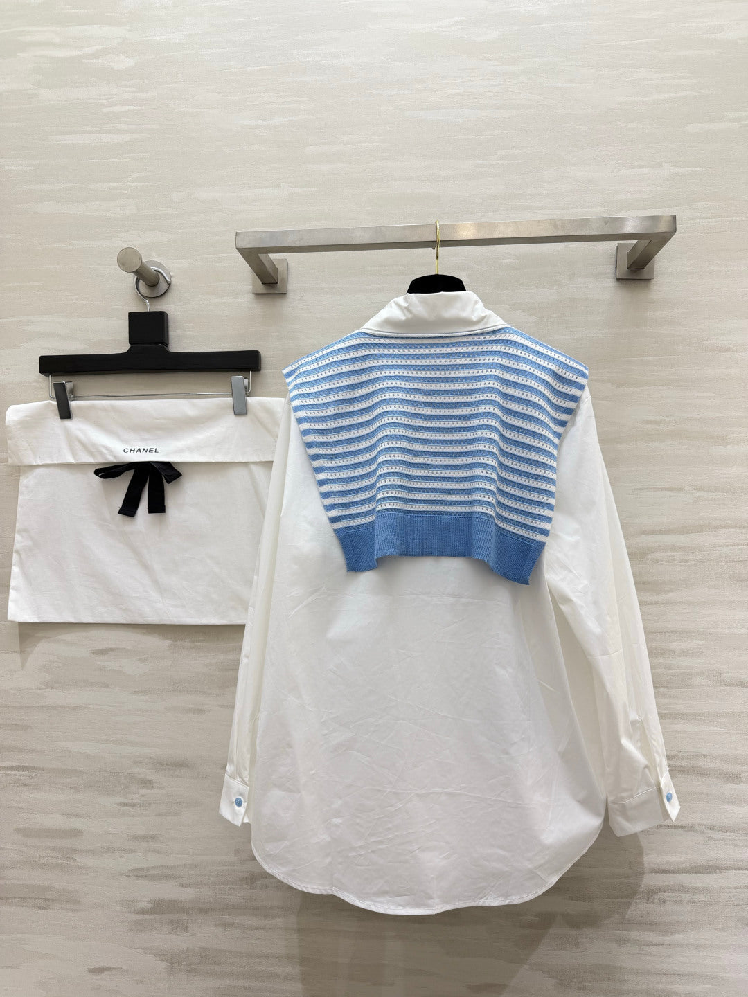 Chanel 2026 White Shirt and Blue Striped Shawl Set Cotton 391161