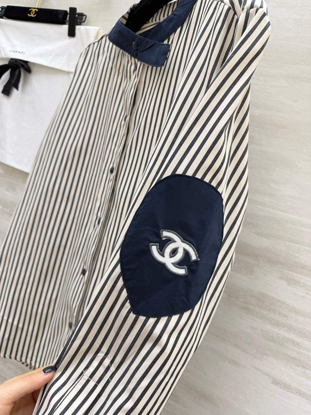 Chanel 2026 Striped Shirt Black White Blue Cotton 391144