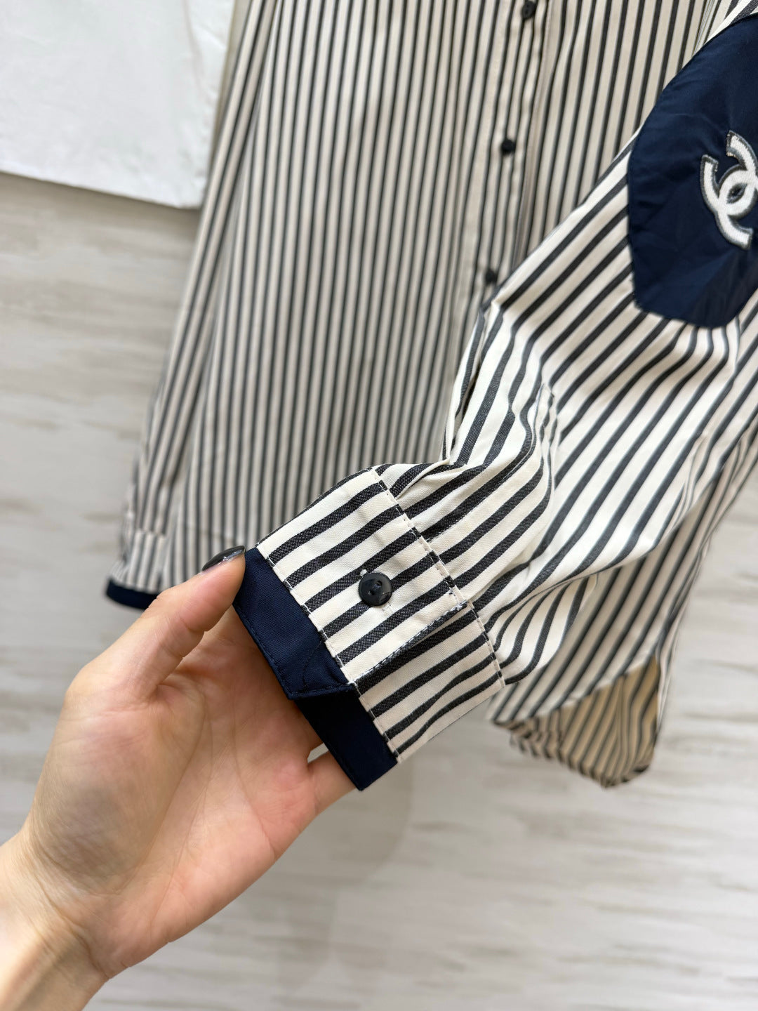 Chanel 2026 Striped Shirt Black White Blue Cotton 391144