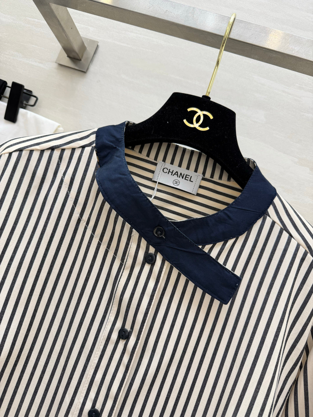 Chanel 2026 Striped Shirt Black White Blue Cotton 391144