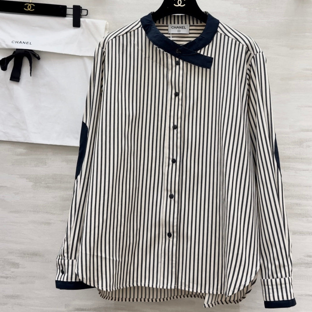 Chanel 2026 Striped Shirt Black White Blue Cotton 391144