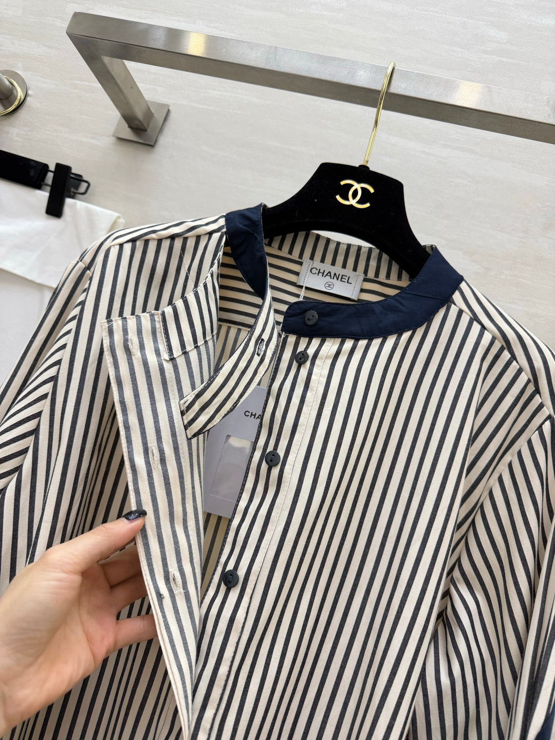 Chanel 2026 Striped Shirt Black White Blue Cotton 391144