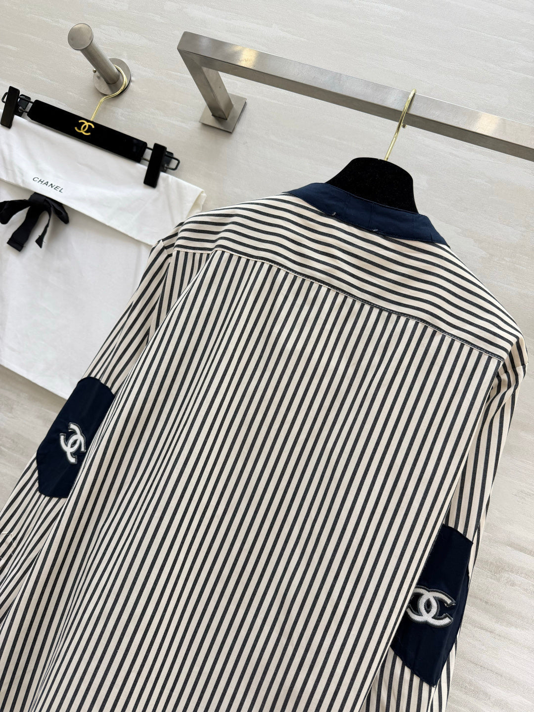 Chanel 2026 Striped Shirt Black White Blue Cotton 391144