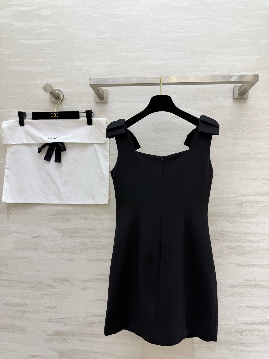 Chanel 2026 Bow-Tie Strap Slip Dress Black Cotton 392940