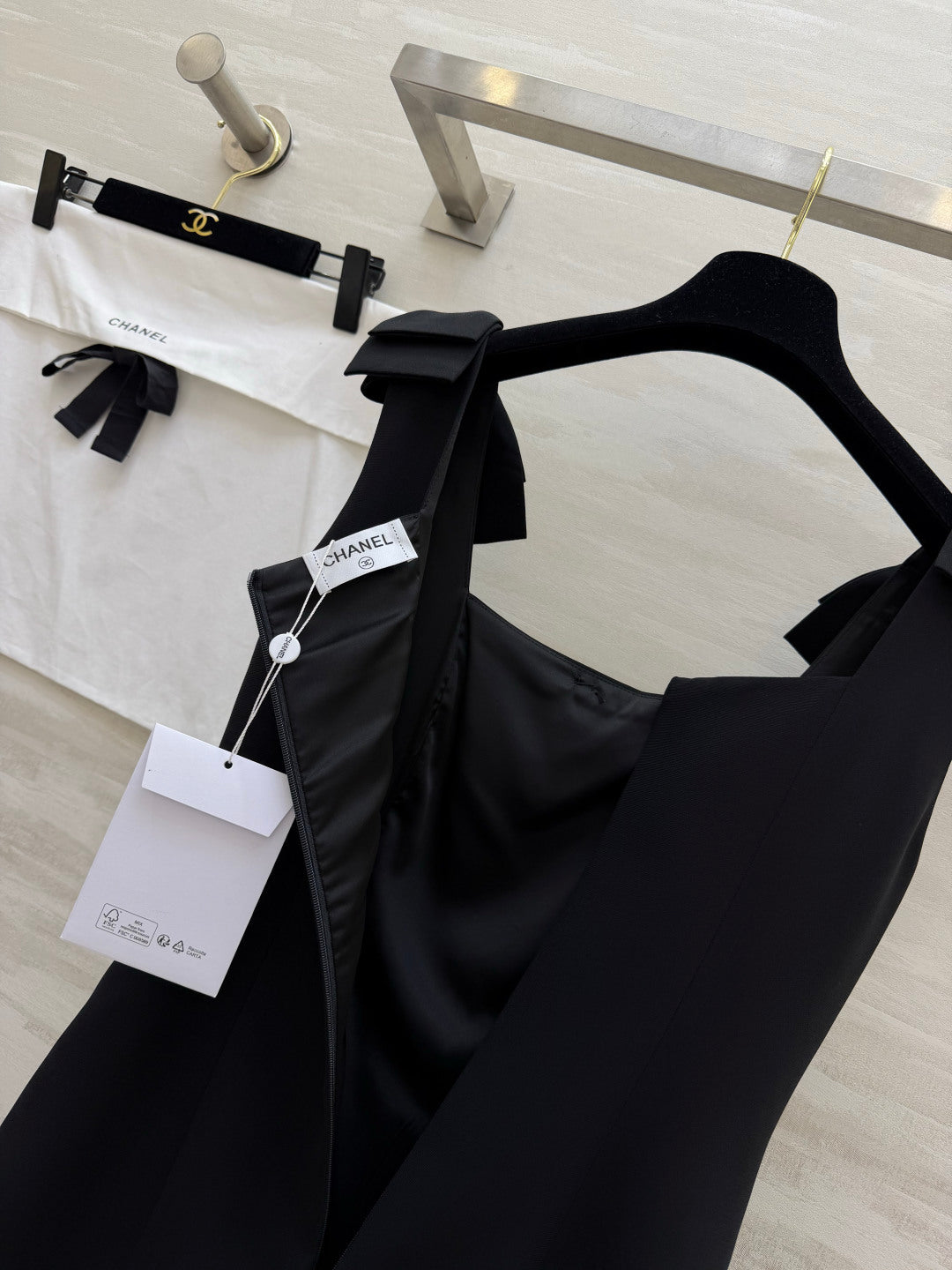 Chanel 2026 Bow-Tie Strap Slip Dress Black Cotton 392940