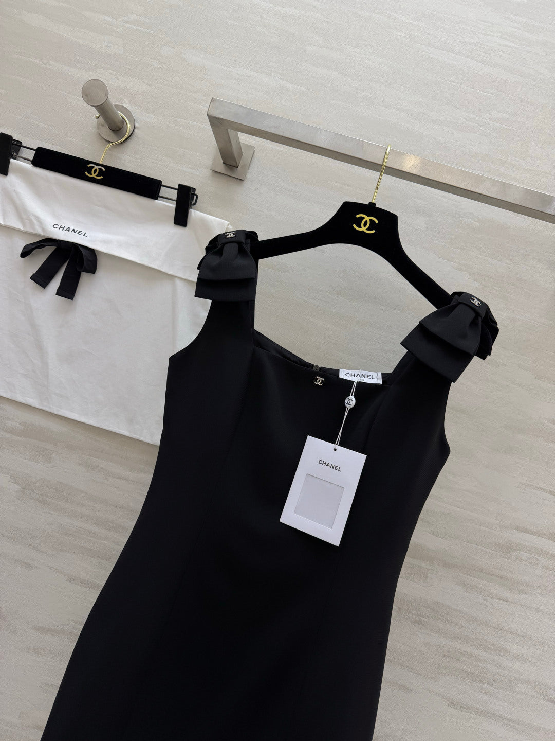Chanel 2026 Bow-Tie Strap Slip Dress Black Cotton 392940