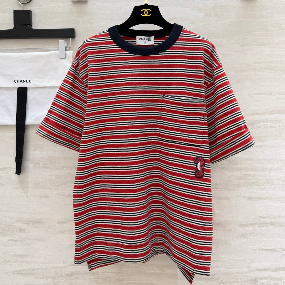 Chanel 2026 Striped T-shirt With Seahorse Red Cotton 394177
