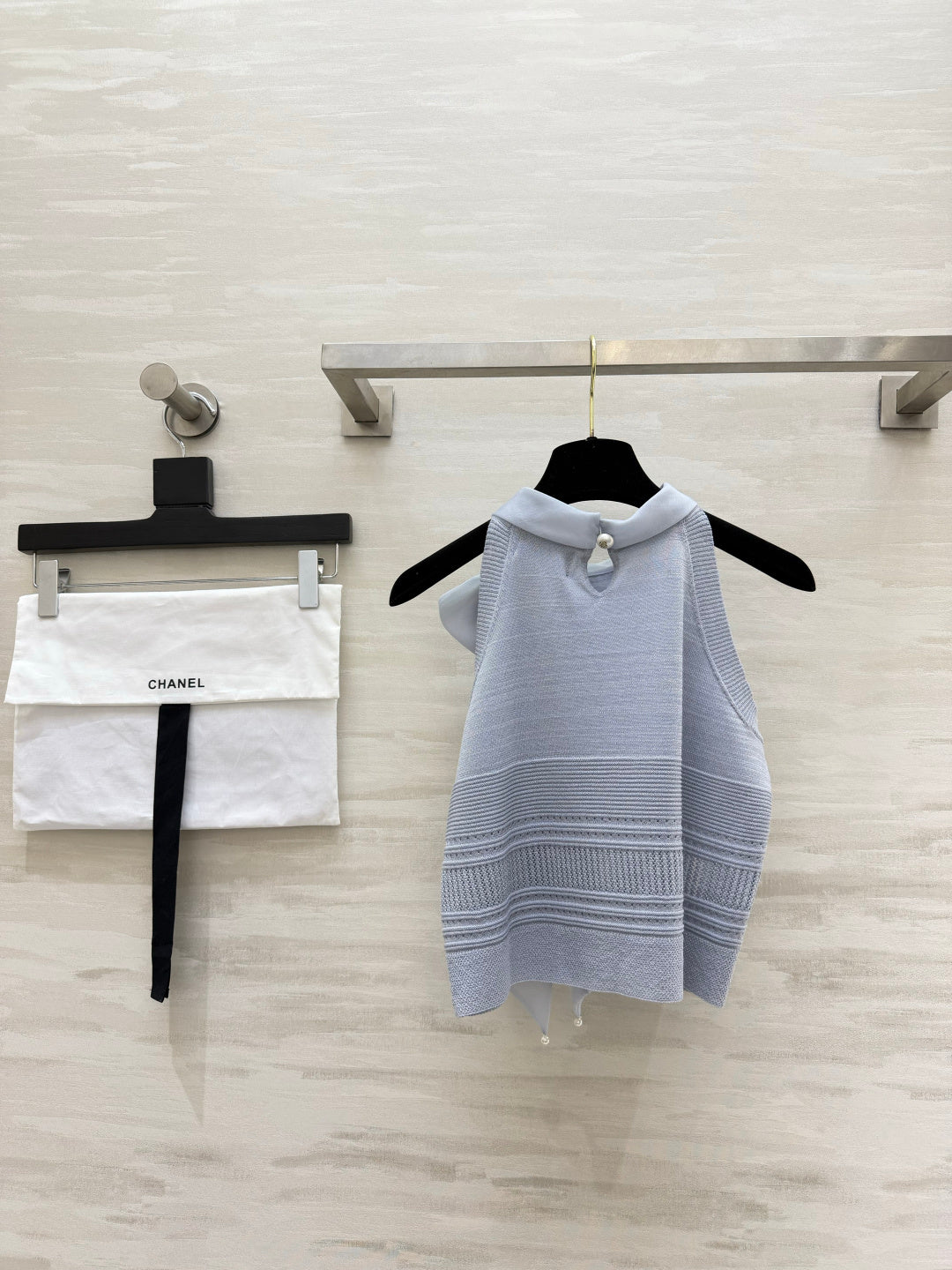 Chanel 2026 Tie-knit Halter Top With Bow Blue Cashmere 394170