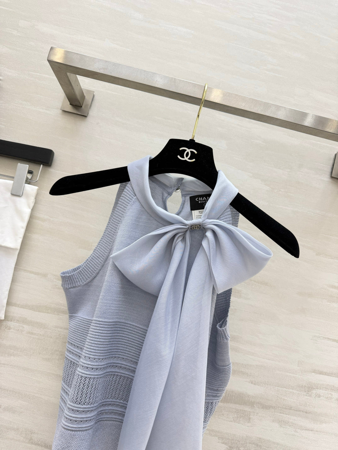 Chanel 2026 Tie-knit Halter Top With Bow Blue Cashmere 394170