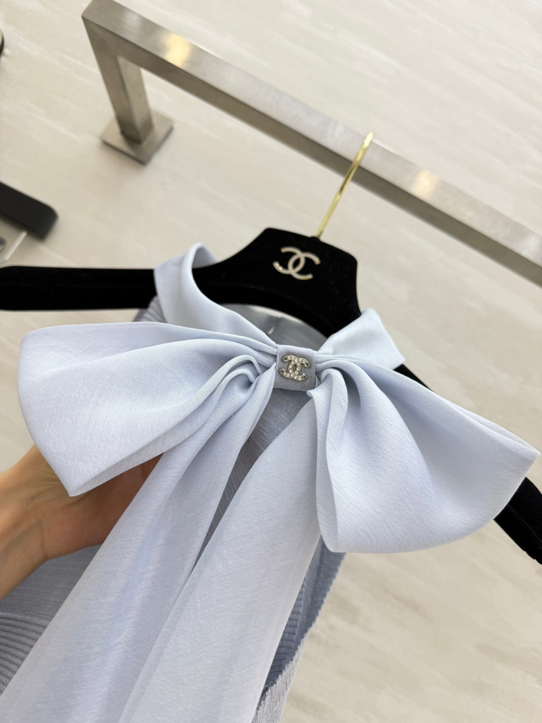 Chanel 2026 Tie-knit Halter Top With Bow Blue Cashmere 394170