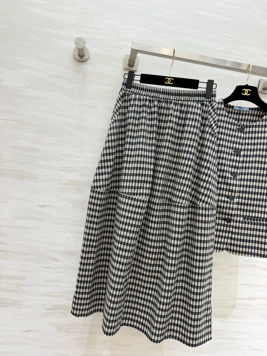 Prada 2026 Vest shirt And Midi Skirt Set Black Cotton 403394