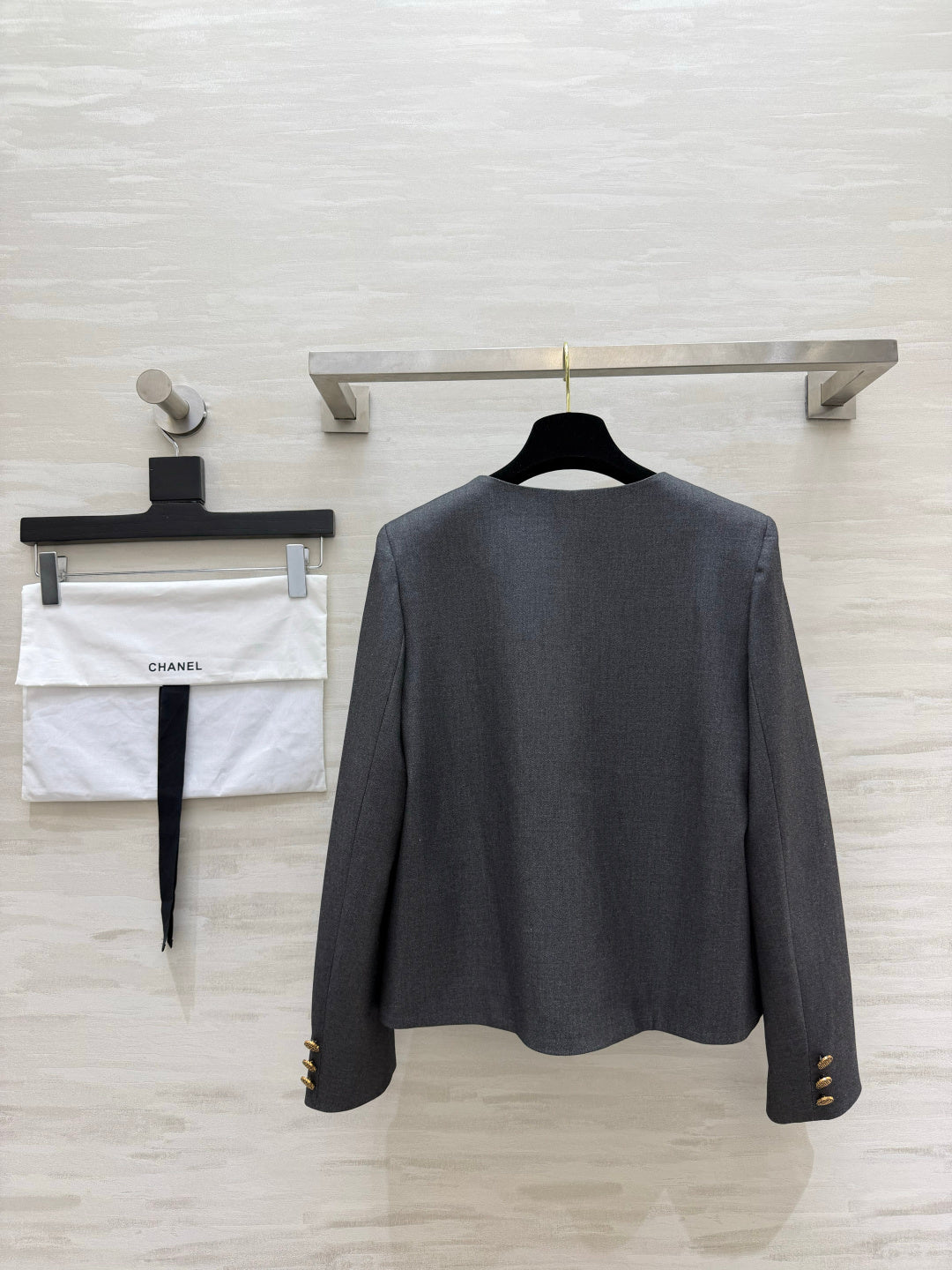 Chanel 2026 Crew Neck Short Jacket Dark Grey Fabric 422128